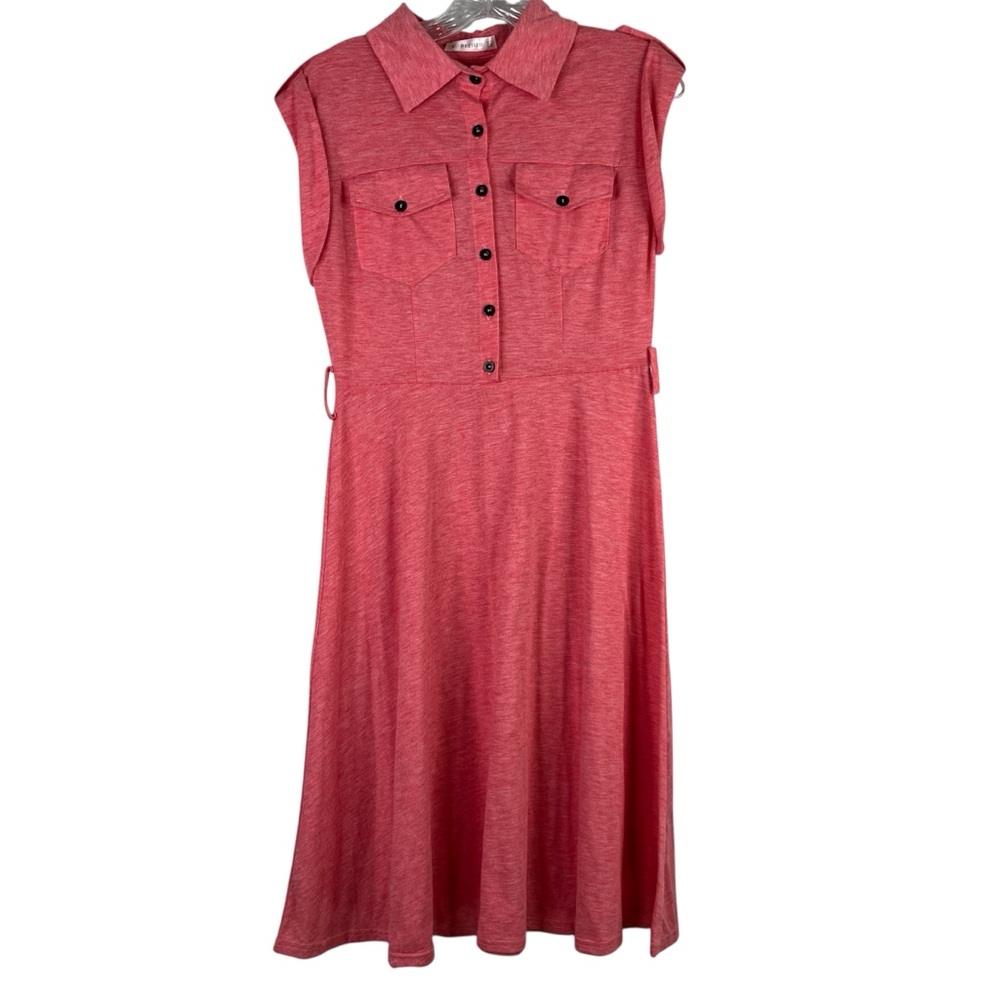 Dressfo Dress Women’s 6 Pink Button Down Polo Collar Sleeveless Casual Stretch